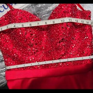 Red Beaded Strapless Dress